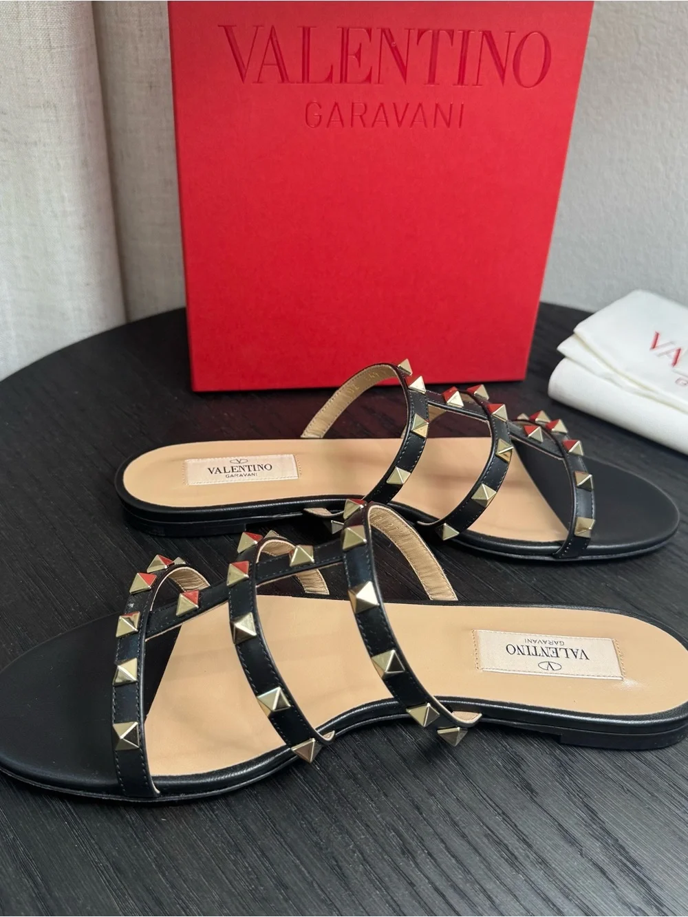 Valentino Garavani Rockstud Caged Slide Sandals Black 37.5